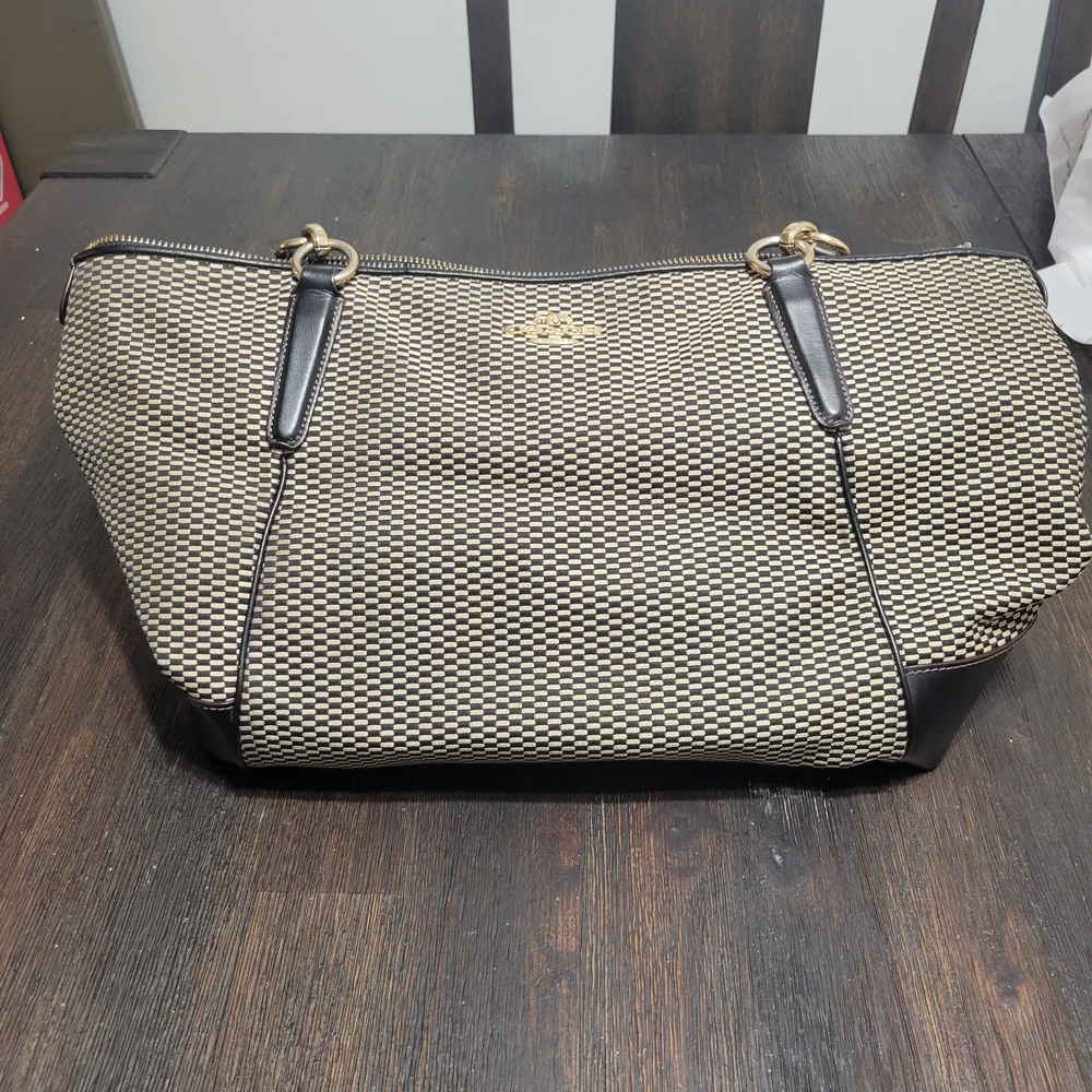 Coach Black and‎ Tan Checkered Shoulder Bag